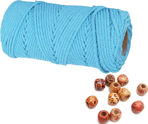 Vista 17 de Cordón de macramé beige de 0.078 pulgadas x 220 yardas, cuerda de algodón torcido de 4 hebras natural para colgar en la pared, manualidades, cordel