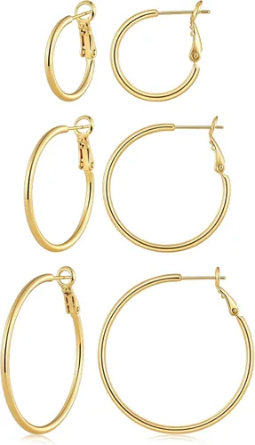 Vista 23 de Gacimy Aretes de aro de oro para mujer, aros finos chapados en oro de 14 Negro