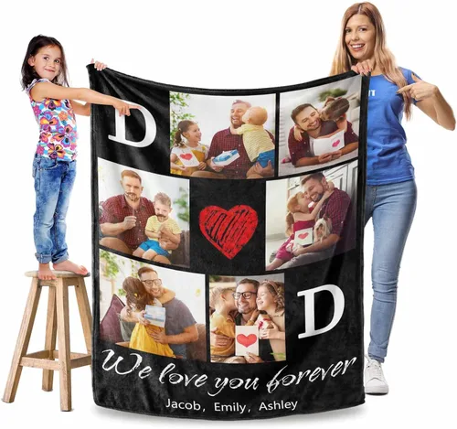 Vista 11 de Manta personalizada para el Día del Padre, regalos para papá, mantas personalizadas con fotos, mantas personalizadas de collage de fotos, manta suave