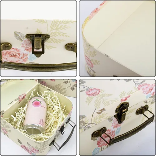 Vista 4 de Fasmov Paquete de 3 maletas de cartón, cajas de almacenamiento decorativas, cajas de regalo con tapas para almacenamiento de fotos, decoración