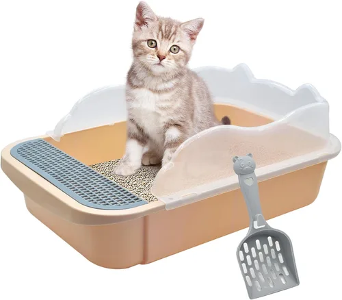 Vista 7 de kathson Caja de arena abierta para gatos con lado alto, bandeja de arena para gatos antisalpicaduras, inodoro para gatitos con cuchara de tamizar