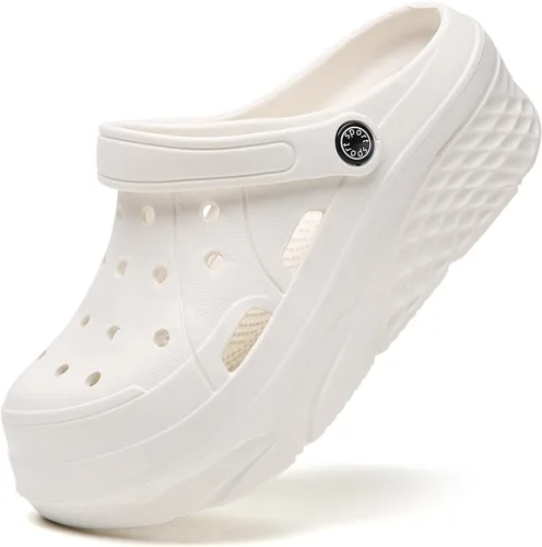 Vista 9 de SECHRITE Zuecos de plataforma para mujer, zapatos de jardín, impermeables, para playa, piscina, sandalias de verano, pantuflas para el hogar