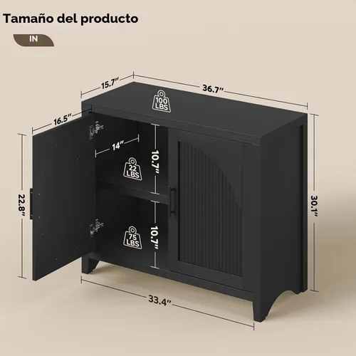 Vista 2 de Bestier Aparador moderno de 37" con almacenamiento, roble negro