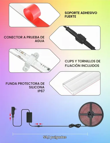 Vista 5 de Tira de luces LED COB de 20 pies RGB Smart IC, IP67 impermeable al aire libre, regulable