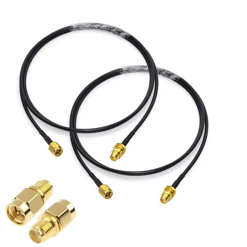 Vista 8 de Cable de extensión de antena WiFi de 3 pies RG174 RF SMA macho a SMA hembra Cable coaxial de baja pérdida chapado en oro coleta con adaptador