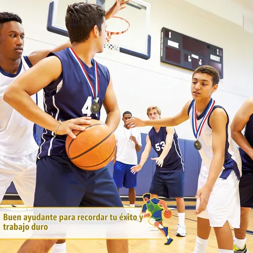 Vista 4 de RoundFunny 12 piezas de medallas de premios de baloncesto a granel, medallas de oro, premios de trofeos con cintas para el cuello, premios