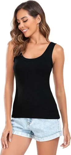Vista 4 de LOVFEE Camiseta básica acanalada sin mangas con cuello redondo para mujer, blusas de espalda cruzada
