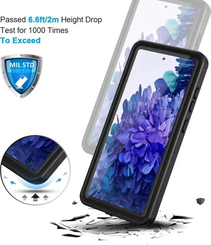 Vista 5 de Lanhiem Funda para Samsung Galaxy S20 FE, IP68 impermeable a prueba de polvo con protector de pantalla integrado, funda protectora de cuerpo Negro