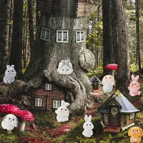 Vista 6 de Exasinine 24 mini figuras de conejito de resina, mini animales, jardín de hadas, adornos de paisaje de musgo en miniatura para decoración del hogar