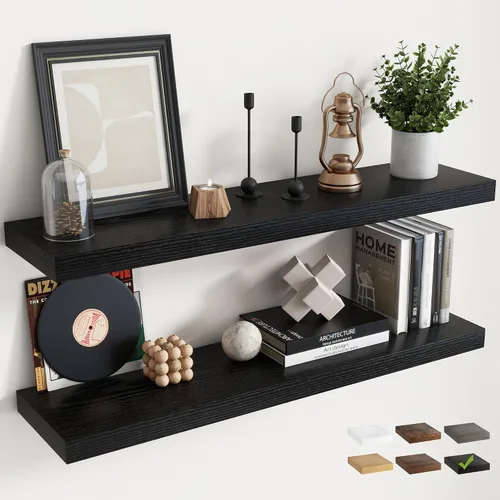 Vista 29 de Estantes flotantes cuadrados de 8 pulgadas para pared, paquete de 3, estantes de baño con veta de madera de 8"D con soportes invisibles, estantes
