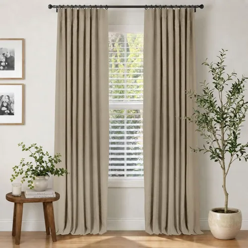 Vista 34 de INOVADAY Cortinas 100% opacas para dormitorio, cortinas opacas de color rosa bebé de 90 pulgadas de largo, cortinas opacas de lino con anillos