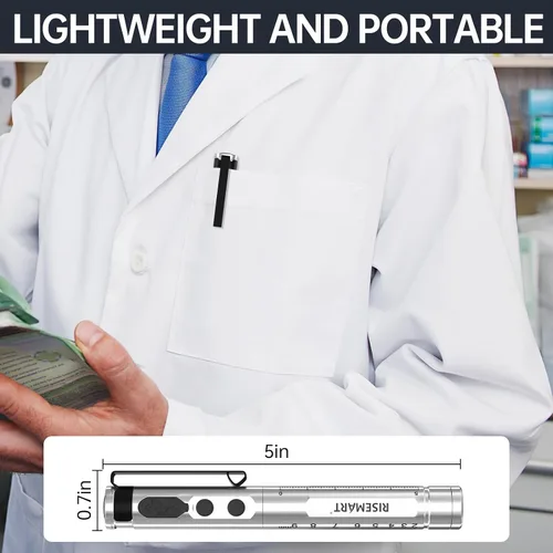 Vista 7 de RISEMART Luz de bolígrafo para enfermera, luz LED médica recargable, blanco cálido/frío y atenuación continua, luz médica portátil para enfermera
