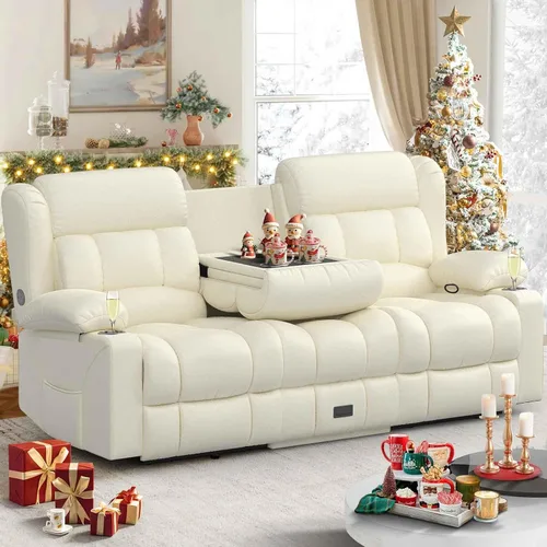 Vista 8 de Dresegmt - Juego de sofá reclinable con consola, diseño de respaldo central abatible, sofá de 3 plazas y sillón reclinable individual, sofás Gris