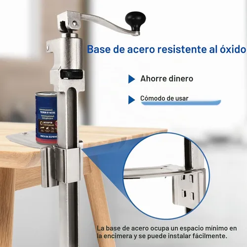 Vista 5 de Abridor de latas comercial resistente para 11100, abridor de latas industrial para 10 latas, abridor de latas manual con base de acero chapado