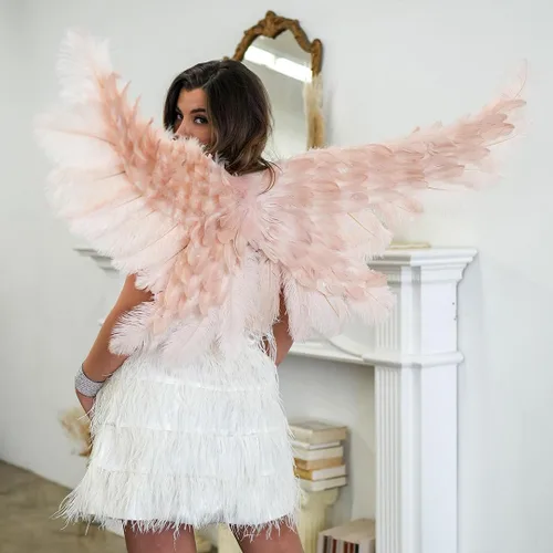 Vista 9 de ZUCKER Delux XL Wings Plumas suaves reales de origen ético Alas de ángel para disfraz, alas de plumas de fantasía para Halloween y cosplay