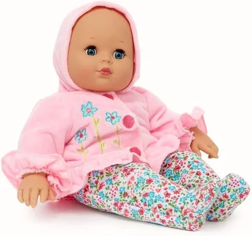 Vista 6 de Madame Alexander Muñeca Bebé Cuddles de 14 Pulgadas con Biberón, Rosa Floral, Tono de Piel Oscuro
