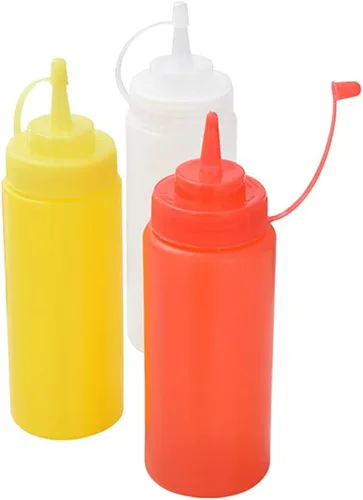 Vista 8 de Botella de plástico transparente para apretar, paquete de 3 recipientes de boca ancha a prueba de fugas, dispensador de condimentos, salsa de tomate