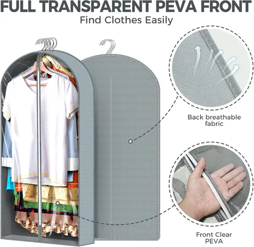 Vista 25 de 10 bolsas de ropa de 40 pulgadas para colgar ropa, bolsas transparentes para almacenamiento de ropa, bolsas de ropa para guardar ropa, bolsas
