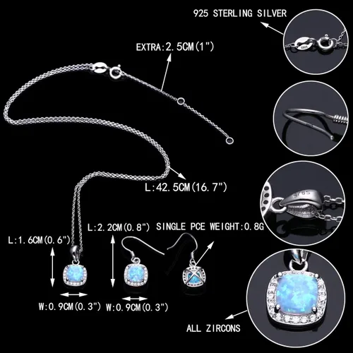Vista 4 de EVER FAITH Juego de collar y aretes de plata de ley 925 con circonita cúbica y ópalo azul, Plata esterlina Ópalo Zirconia cúbica, Circonita cúbica