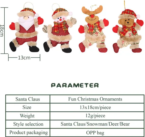 Vista 7 de iDIY Adornos de peluche de Navidad, juego de 4 colgantes de Papá Noel, muñeco de nieve, alce y oso para temporada festiva