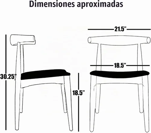 Vista 3 de 2xhome Juego de 2 sillas de comedor de madera maciza Asiento acolchado tapizado de lino beige Silla lateral moderna estilo codo de granja Negro