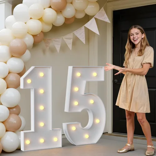 Vista 45 de IMPRSV Letras de mosaico iluminadas de marquesina, 4 pies para globos y fiestas, decoración de kit de arco