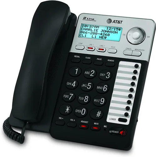 Vista 7 de AT&T ML17929 Teléfono con cable de 2 líneas, negro (paquete de 2)