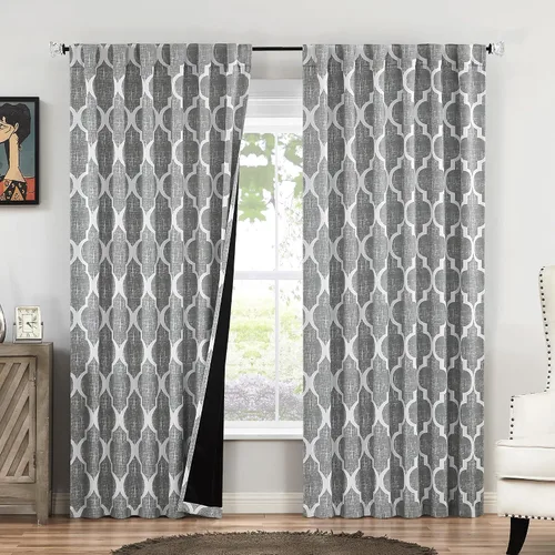 Vista 28 de Beauoop Cortinas 100% Opacas de 45 Pulgadas de Largo, 2 Paneles para Dormitorio, Sala de Estar, Gris Aqua Marroquí Geométrico, Oscurecimiento