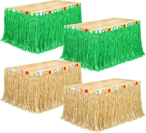 Vista 12 de Fovths Luau - Falda de mesa de hierba natural de 9 pies x 29.5 pulgadas, falda de mesa hawaiana para decoraciones de fiesta hawaiana tropical, Verde