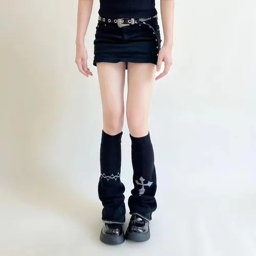 Vista 4 de Calentadores de pierna sueltos góticos japoneses Grunge Punk Tobillo Heap Calcetines Dark Academia Knit Clothe Y2K Preppy Flare Leg Sleeve