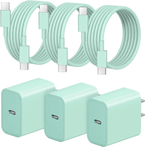 Vista 17 de Cargador de carga rápida para iPhone 17, 16, 15, paquete de 3+3 cargadores de pared USB C de 20 W con cable de carga rápida de 6 pies compatible