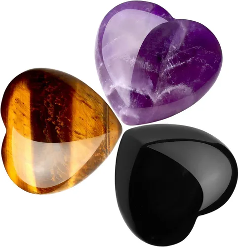 Vista 16 de QINJIEJIE Juego de 10 piedras curativas de corazón, cuarzo rosa, amatista, piedra de amor pulida, palma, piedras preciosas naturales, al por mayor