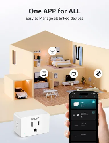 Vista 8 de Lepro P1 Smart Plug Mini 15A, enchufe de salida Wi-Fi para el hogar inteligente, compatible con Alexa y Google Assistant, control de aplicación