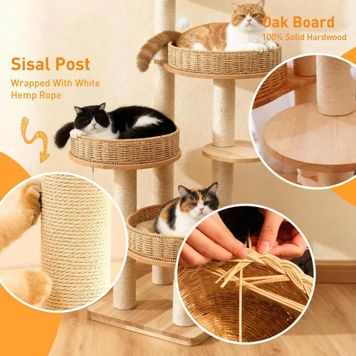 Vista 5 de Árbol moderno para gatos de interior para adultos, torre grande para gatos de 54 pulgadas de alto con poste rascador, árbol de madera para gatos