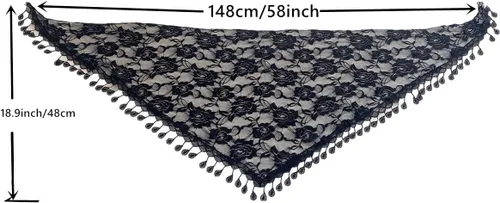 Vista 6 de Nanchor Velo de mantilla velo triángulo velos de encaje cubierta de cabeza de iglesia velo de novia para damas de honor de boda, Negro triángulo