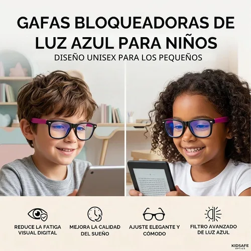 Vista 5 de Lentes rectangulares digitales con bloqueo de luz azul para niños y niñas de 5 a 12 años Negro