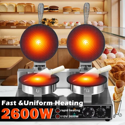 Vista 5 de Máquina de hacer gofres comercial comercial de 2600 W, máquina profesional para hacer gofres de cono, máquina eléctrica comercial para hacer gofres