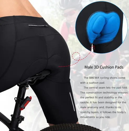 Vista 4 de Bikewa Pantalones cortos de ciclismo para hombre con acolchado 3D para ciclismo de carretera, ciclismo de montaña, ciclismo UPF 50+, bolsillos