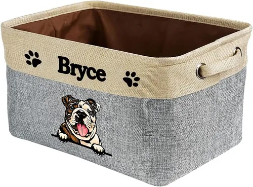 Vista 20 de Cesta de almacenamiento plegable personalizada con un bonito perro Bulldog inglés, plegable, de tela resistente, cubo de almacenamiento para Gris
