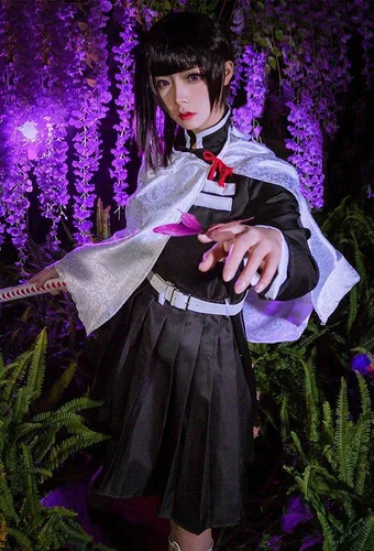 Vista 5 de iirukaa Tsuyuri Kanawo - Peluca de cosplay para Demon Slaye, anime Kimetsu no Yaiba, personajes de Halloween, pelucas de cosplay con gorra de peluca