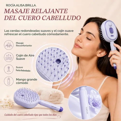 Vista 4 de Cepillo de vapor eléctrico para cabello, peine eléctrico con cojín de aire para mujeres, cepillo alisador de cabello recargable, mejora el Púrpura