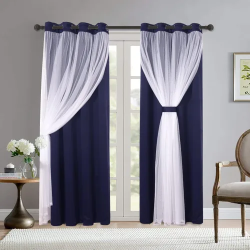 Vista 30 de BONZER Cortinas opacas con superposición transparente, mezcla y combina paneles de ventana de doble capa con aislamiento térmico para sala de estar