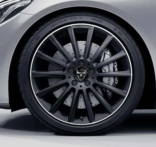 Vista 3 de Juego de 4 tapas centrales de rueda de 2.953 in compatibles con Mercedes Benz B66470207 / B66470200 negro plateado CM 48