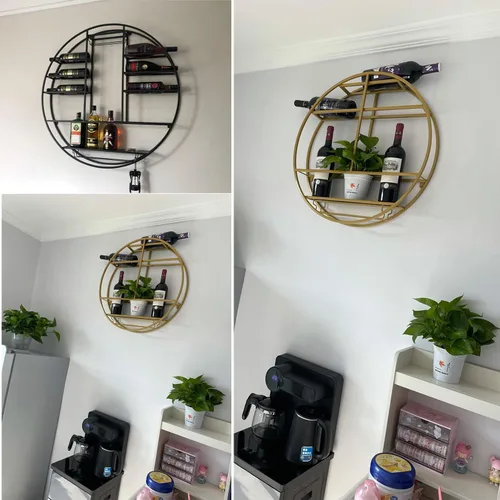 Vista 6 de Estante colgante para copas de vino montado en la pared, Estante para copas de vino para barra de cocina, soporte de exhibición redondo de la taza