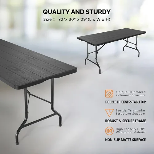 Vista 3 de VINGLI Mesa plegable de plástico de 6 pies, mesa larga portátil para uso en interiores y exteriores, rectangular con asa de transporte, mesa