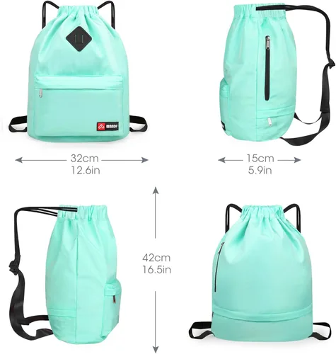 Vista 7 de WANDF Mochila de nailon con cordón espacio para zapatos resistente al agua para gimnasio compras deporte o yoga