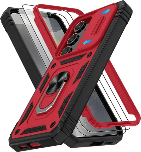 Vista 18 de Gritup Funda para Google Pixel 6 con cubierta deslizante para cámara y protector de pantalla (2 unidades), soporte de anillo giratorio 360°, funda