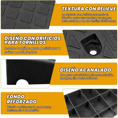 Vista 9 de DOITOOL 2 rampas para bordillos de entrada, altura de elevación de 2.6 pulgadas, rampas para sillas de ruedas resistentes para el hogar, rampas