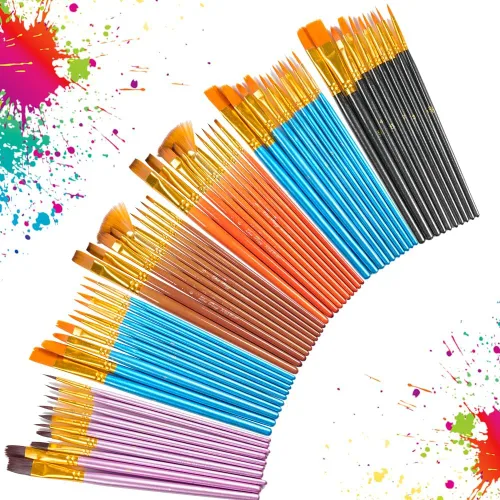 Vista 7 de Juego de 72 pinceles de pintura, 60 pinceles de pintura con 12 paletas para niños o adultos para crear pintura artística al óleo y acuarela