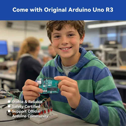 Vista 2 de Kit de iniciación Inventor Lab de SunFounder con placa Arduino Uno R3 REV3 original, multímetro, 34 proyectos, soporte para protoboard RAB, batería